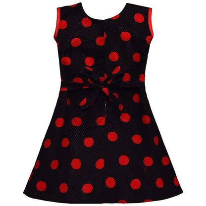 Girls Polka Dot Cotton Party Wear Dress with Bow Detail