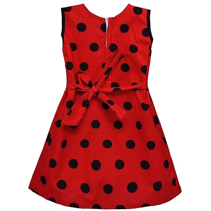 Girls Polka Dot Cotton Party Wear Dress with Bow Detail