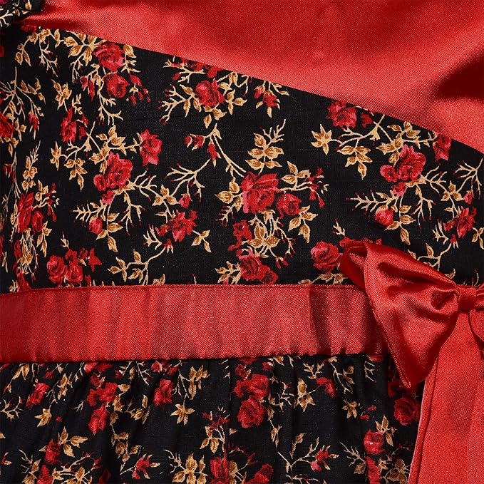 Girls Floral Printed Cotton Party Wear Dress with Contrast Yoke & Bow