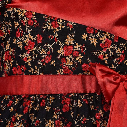 Girls Floral Printed Cotton Party Wear Dress with Contrast Yoke & Bow