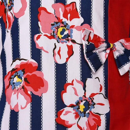 Girls Floral Printed Cotton A-Line Dress with Contrast Panel & Bow
