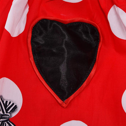 Girls Red Polka Dot Cotton Dress with Contrast Pockets & Bow Print