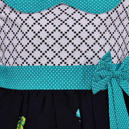 Girls Floral Printed Cotton Dress with Polka Dot Waist Bow