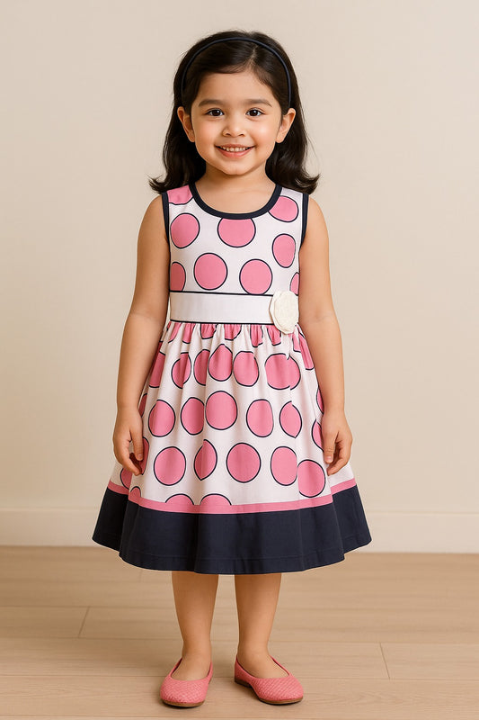 Girls Summer Cotton Polka Dot Printed A-line Dress