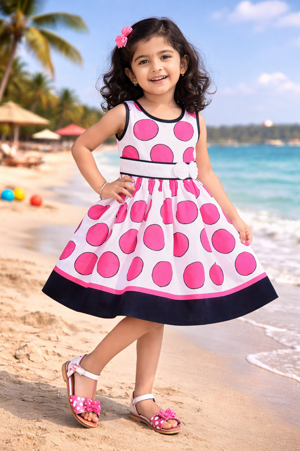 Girls Summer Cotton Polka Dot Printed A-line Dress