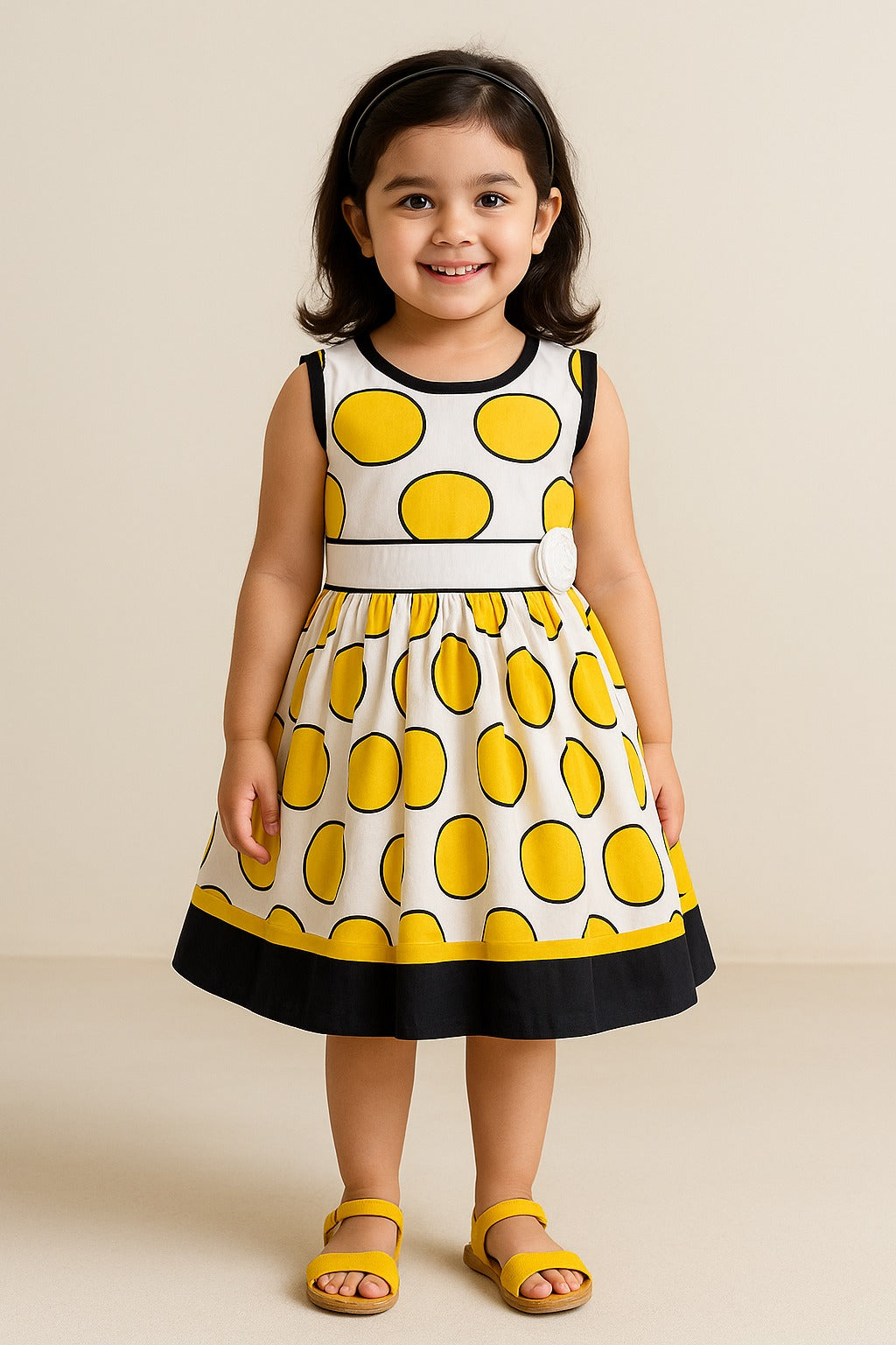 Girls Summer Cotton Polka Dot Printed A-line Dress