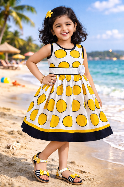 Girls Summer Cotton Polka Dot Printed A-line Dress