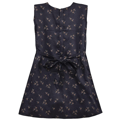 Girls Printed Cotton Dress with Contrast Panel & Button Detailing