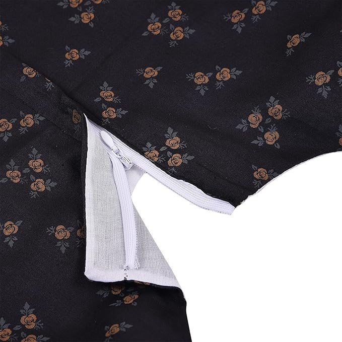 Girls Printed Cotton Dress with Contrast Panel & Button Detailing