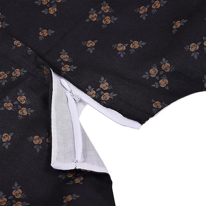 Girls Printed Cotton Dress with Contrast Panel & Button Detailing