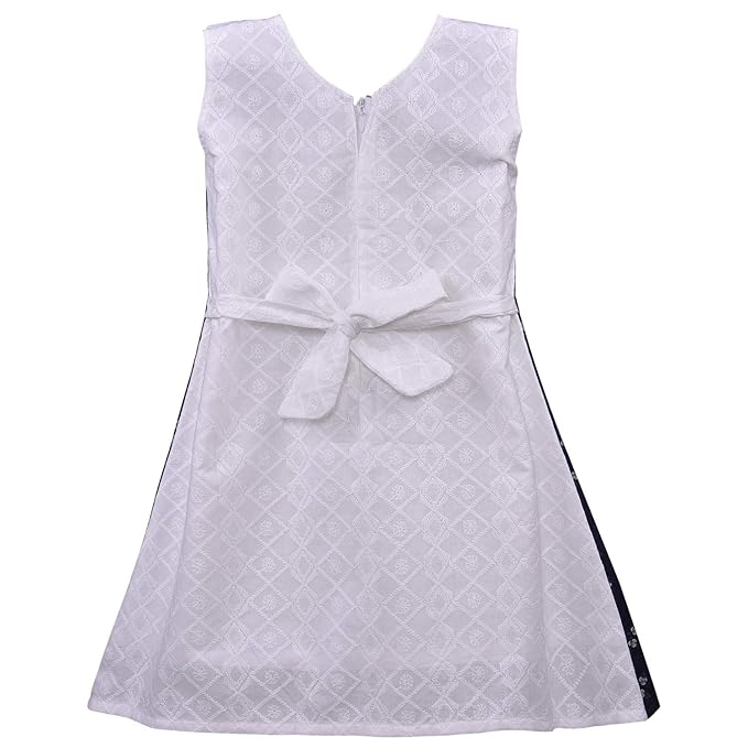 Girls Printed Cotton Dress with Contrast Panel & Button Detailing
