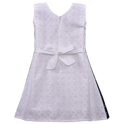 Girls Printed Cotton Dress with Contrast Panel & Button Detailing