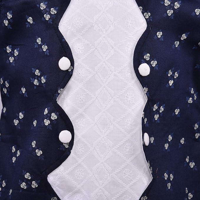 Girls Printed Cotton Dress with Contrast Panel & Button Detailing