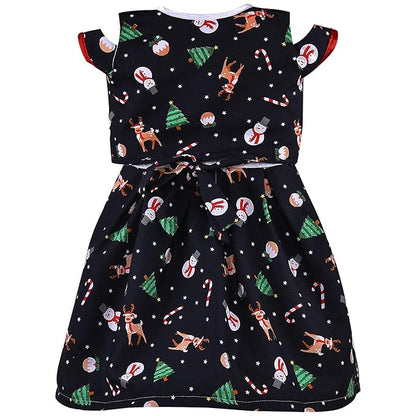 Baby Girls Christmas Printed Cotton Party Dress with Shrug & Bow – Festive Wear Frock
