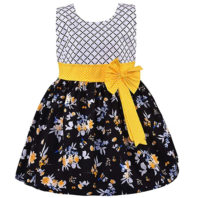 Girls Cotton Floral Party Wear Dress with Bow Belt – Soft & Comfortable