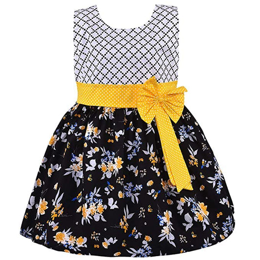 Girls Cotton Floral Party Wear Dress with Bow Belt – Soft & Comfortable