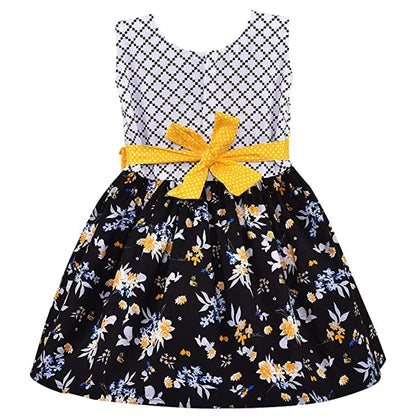 Girls Cotton Floral Party Wear Dress with Bow Belt – Soft & Comfortable