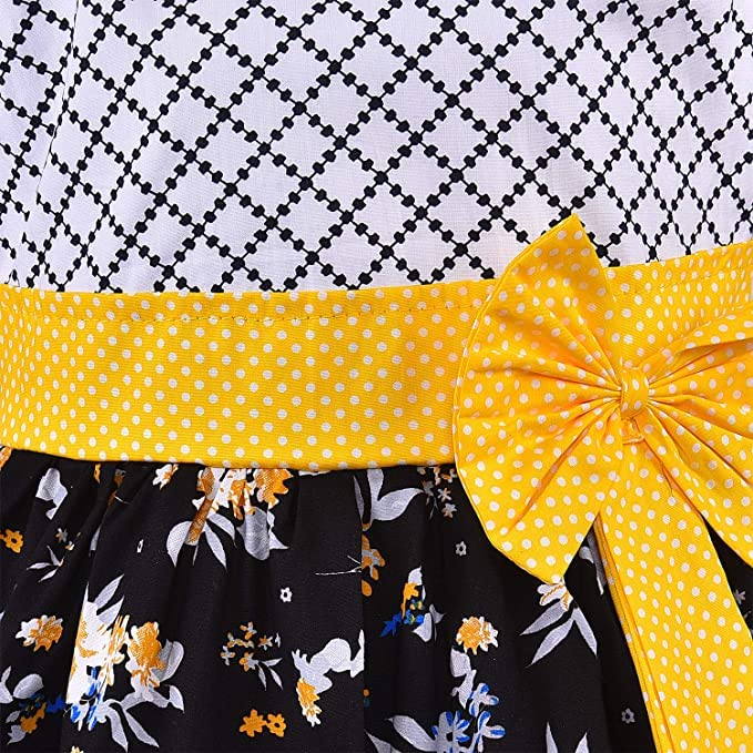 Girls Cotton Floral Party Wear Dress with Bow Belt – Soft & Comfortable
