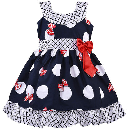 Girls Printed Bow Cotton Casual Dress