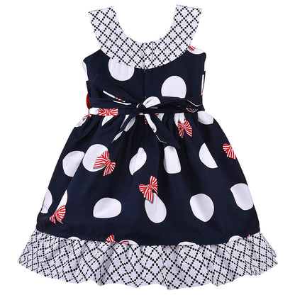 Girls Printed Bow Cotton Casual Dress
