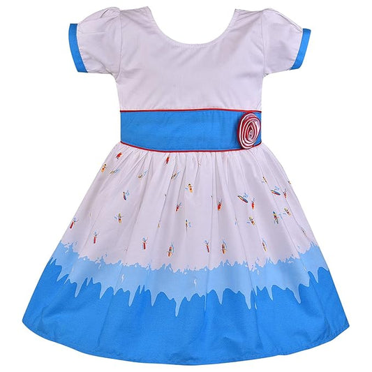 Girls Cotton Printed Party Wear Dress with Contrast Waist Belt – Soft & Comfortable