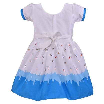 Girls Cotton Printed Party Wear Dress with Contrast Waist Belt – Soft & Comfortable