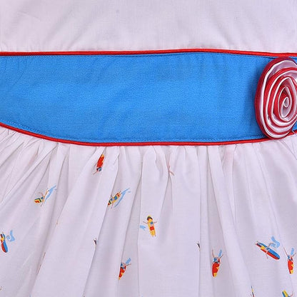 Girls Cotton Printed Party Wear Dress with Contrast Waist Belt – Soft & Comfortable