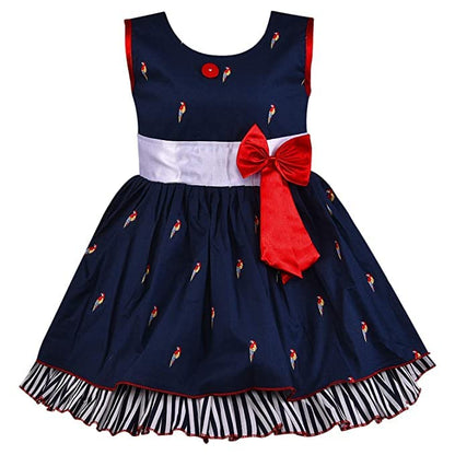 Girls Cotton Printed Party Wear Dress with Bow Belt – Soft, Stylish & Comfortable