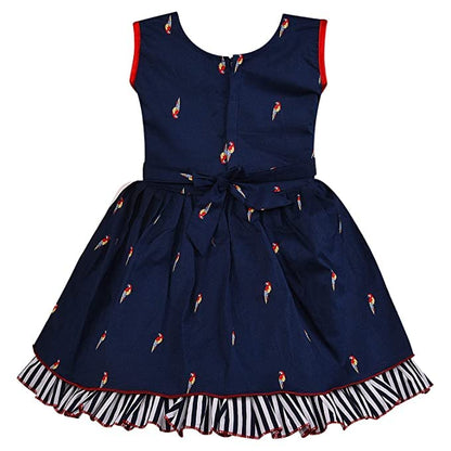 Girls Cotton Printed Party Wear Dress with Bow Belt – Soft, Stylish & Comfortable