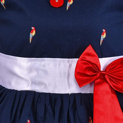 Girls Cotton Printed Party Wear Dress with Bow Belt – Soft, Stylish & Comfortable