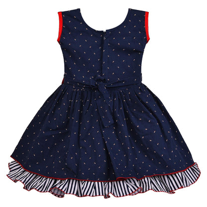 Girls Cotton Printed Party Wear Dress with Bow Belt – Soft, Stylish & Comfortable