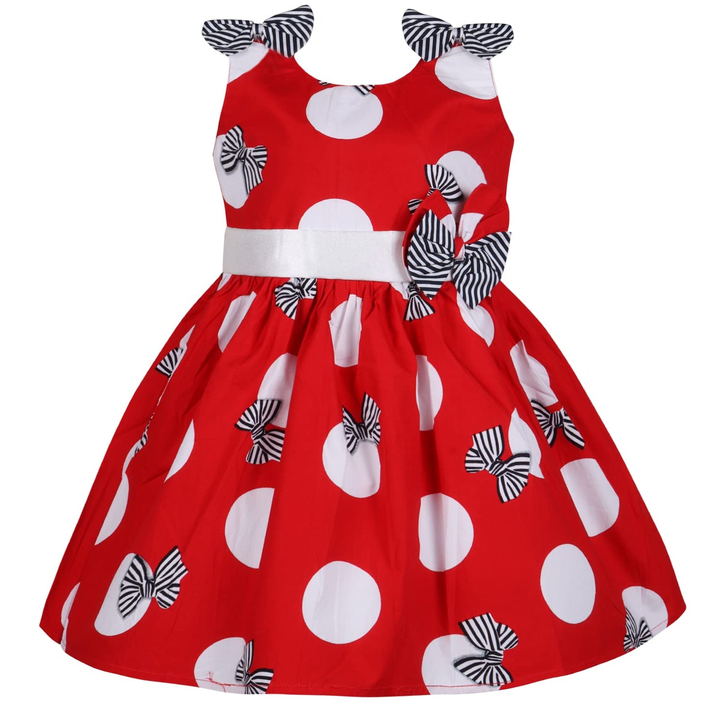 Girls Cotton Printed Bow Flared Dress