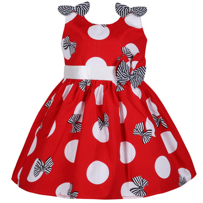 Girls Cotton Printed Bow Flared Dress