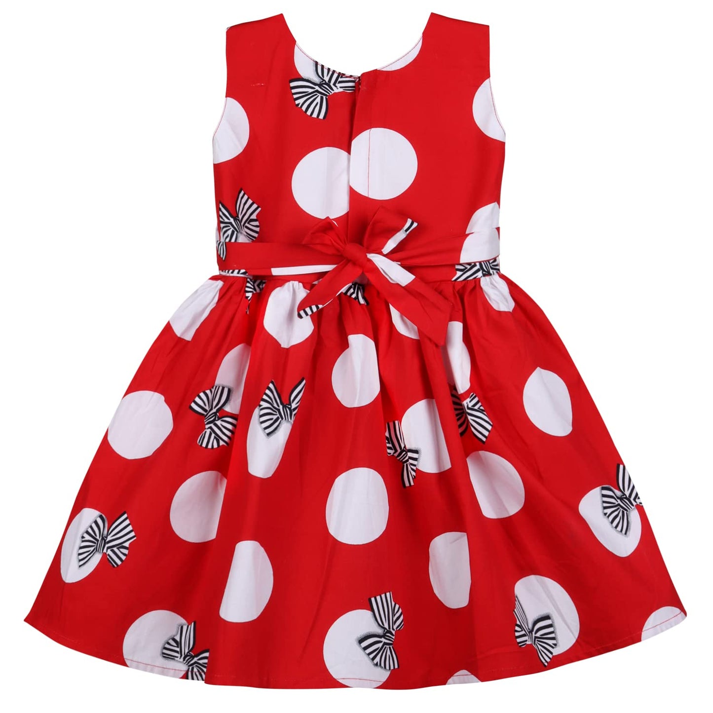Girls Cotton Printed Bow Flared Dress