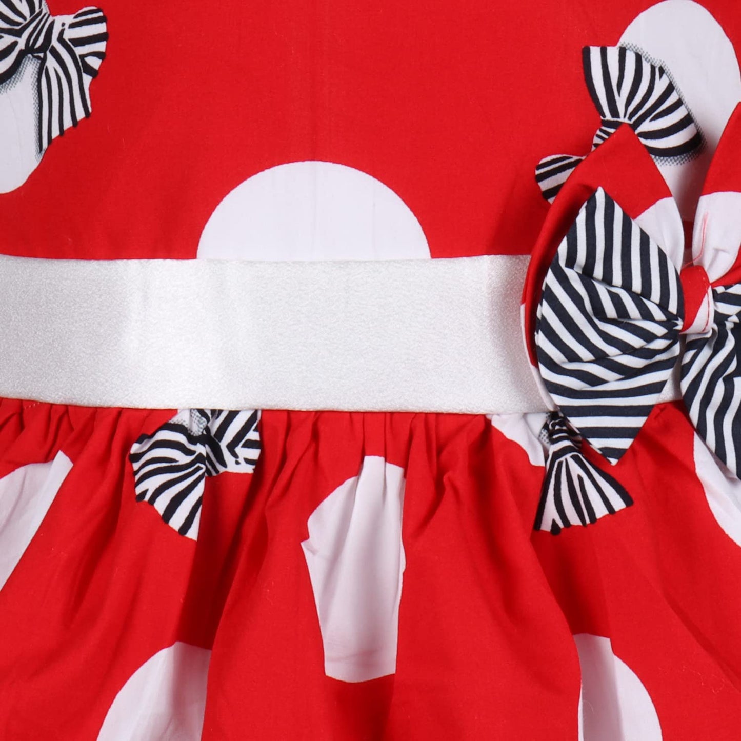 Girls Cotton Printed Bow Flared Dress