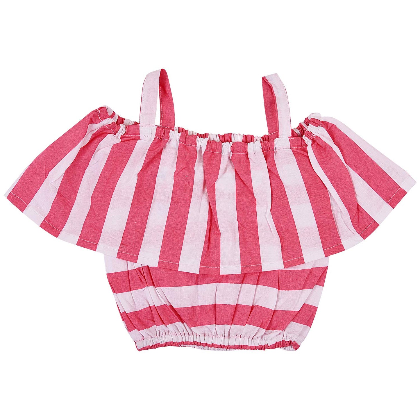 Pink & White Striped Girls Co-Ord Set with Off-Shoulder Top, Pants and Sling Bag