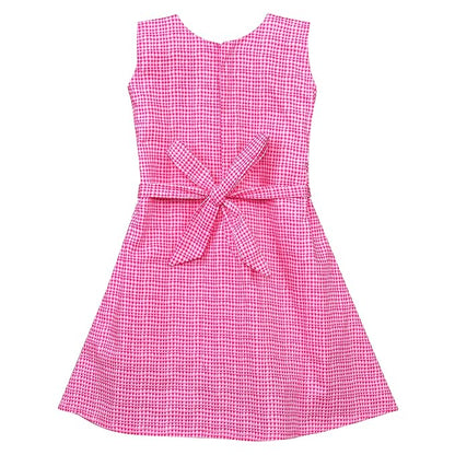 Girls Checked Cotton Dress with Floral Appliqué Detail