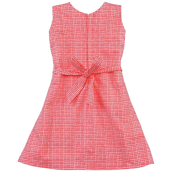 Girls Checked Cotton Dress with Floral Appliqué Detail