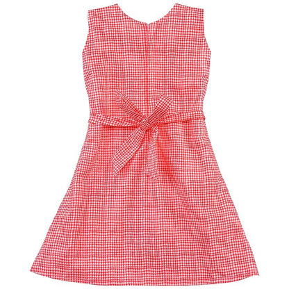 Girls Checked Cotton Dress with Floral Appliqué Detail