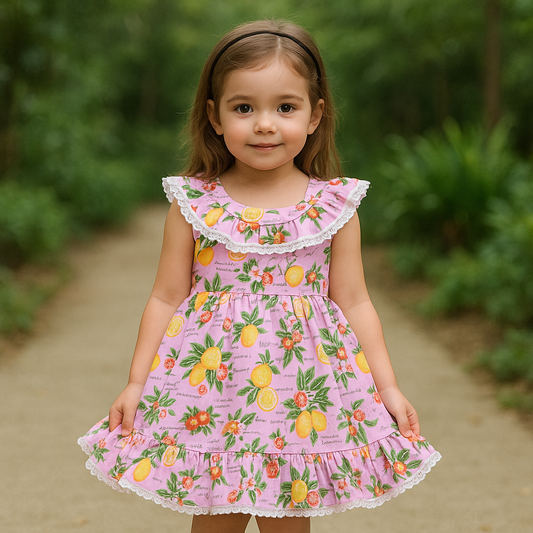 Girls Floral Printed Pure Cotton Ruffled Summer Dress