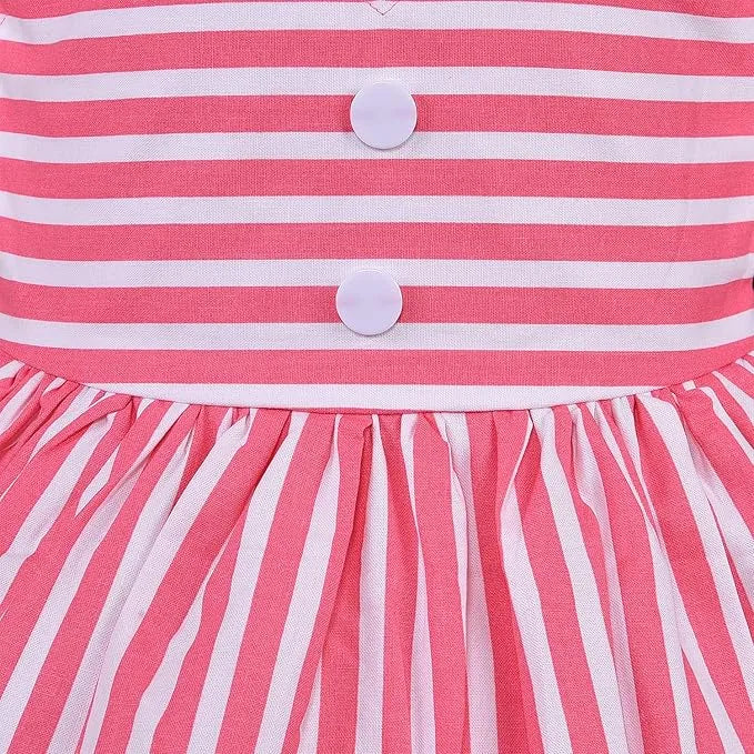 Girls Striped Cotton Party Frock with Lace Hem