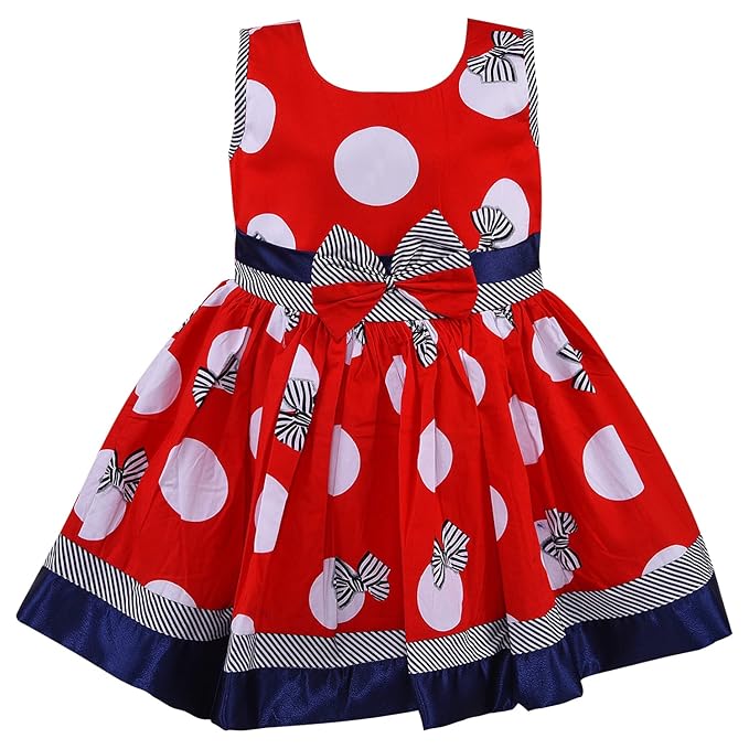 Girls Red Polka Dot Cotton Sleeveless Party Dress