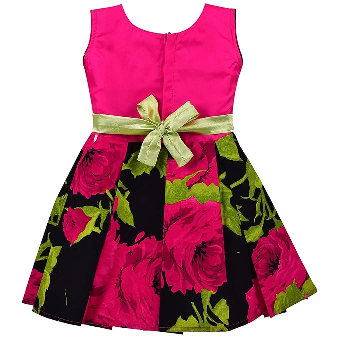 Girls Floral Printed Cotton Dress with Belt
