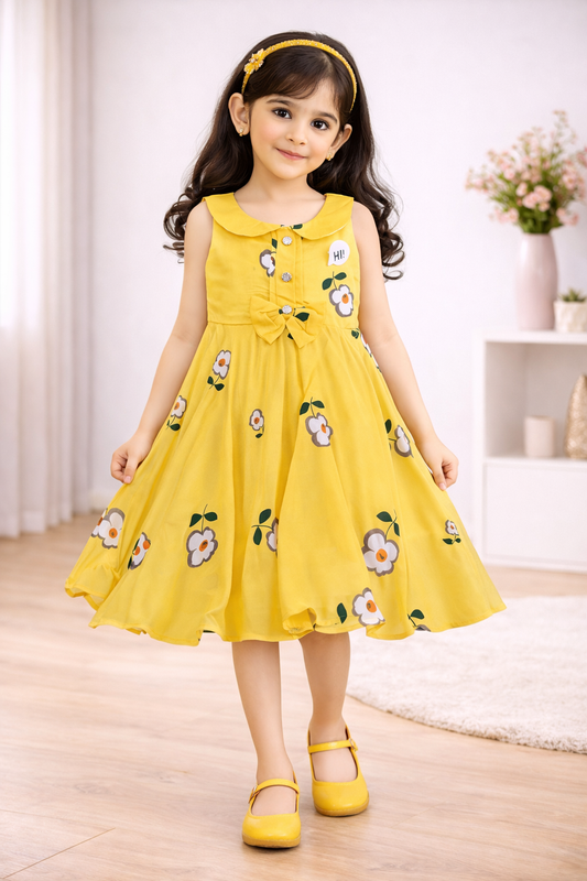 Girls Yellow Floral Peter Pan Collar Dress