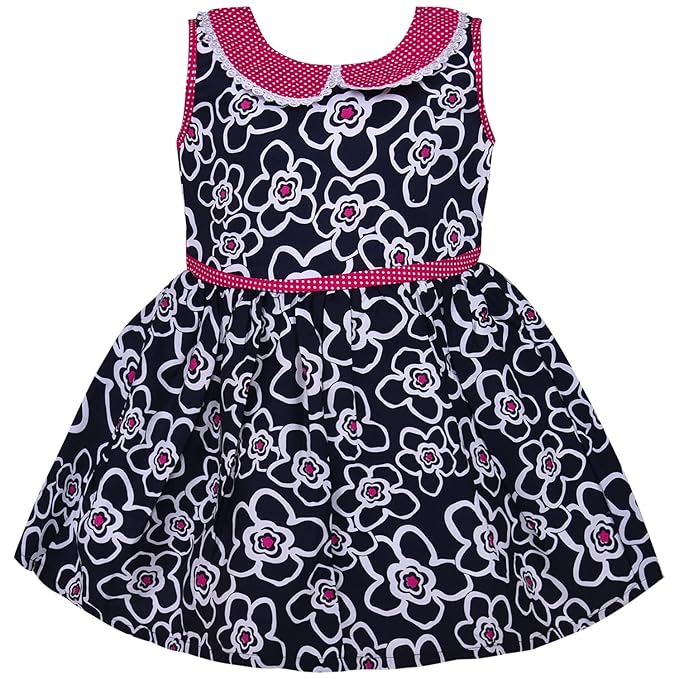 Blue Floral Printed Cotton Girls Dress with Peter Pan Collar