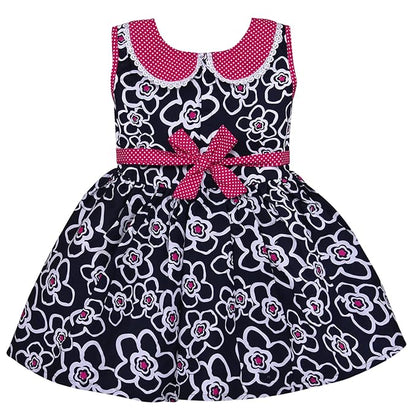 Blue Floral Printed Cotton Girls Dress with Peter Pan Collar