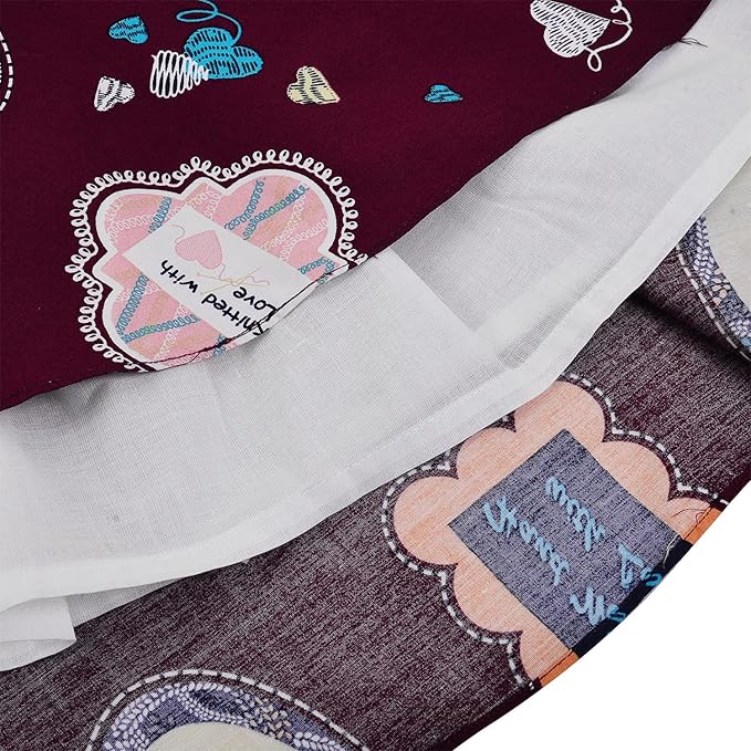 Girls Cotton Printed Party Wear Dress with Stripe Panel & Floral Accent – Soft & Comfortable