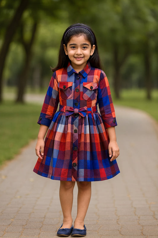 Checked Collared Casual Dress -  ctn563