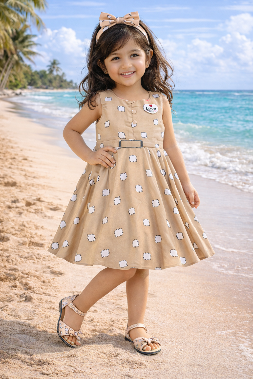 Girls Cotton Printed Sleeveless Dress with Belt | Soft & Breathable Kids Casual Party Dress