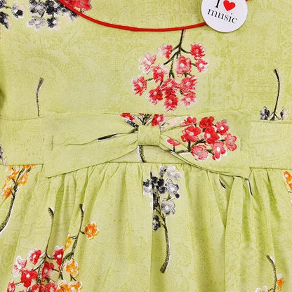 Girls Cotton Floral Printed Fit & Flare Dress with Bell Sleeves | Soft & Breathable Kids Casual Party Dress